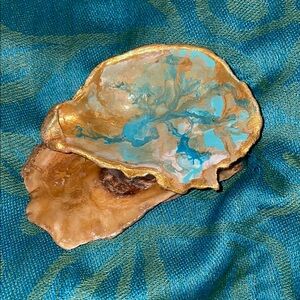 Handcrafted Gold and Blue oyster shell Art Piece/ trinket dish